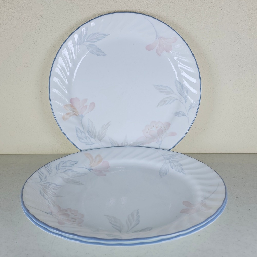 3 Pink Trio Pattern Corelle by Corning Dinner Plates 10" Round
